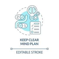gardez l'icône de concept turquoise de plan d'esprit clair. clarté de l'esprit et équilibre illustration de la ligne mince de l'idée abstraite. dessin de contour isolé. trait modifiable. roboto-medium, une myriade de polices pro-gras utilisées vecteur