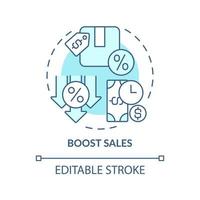 stimuler l'icône de concept turquoise des ventes. tarification dynamique idée abstraite illustration fine ligne. produits à prix réduits. dessin de contour isolé. trait modifiable. roboto-medium, une myriade de polices pro-gras utilisées vecteur