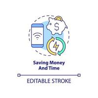 icône de concept d'économie d'argent et de temps. technologies intelligentes pros idée abstraite illustration en ligne mince. réduire les coûts électriques. dessin de contour isolé. trait modifiable. arial, myriade de polices pro-gras utilisées vecteur