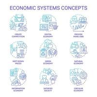 ensemble d'icônes de concept de gradient bleu des systèmes économiques. fabrication et distribution. idées de biens et de services illustrations en couleur de ligne mince. symboles isolés. roboto-medium, myriade de polices pro-gras utilisées vecteur