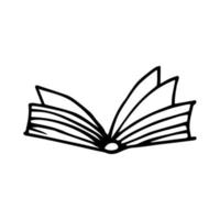 livre ouvert dans un style doodle. illustration de vecteur de manuel isolé sur fond blanc. symbole de la journée mondiale du livre et du droit d'auteur ou de la journée internationale du livre