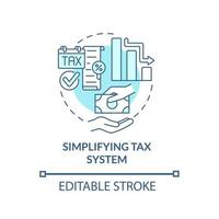 icône de concept bleu de système fiscal simplifiant. illustration de la ligne mince de l'idée abstraite de l'alphabétisation fiscale. enjeu économique. avantages de la simplification fiscale. dessin de couleur de contour isolé de vecteur. trait modifiable vecteur