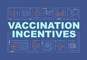 bannière de concepts de mots de bonus de vaccination. atteindre l'objectif de vaccination. infographie avec des icônes linéaires sur fond bleu. typographie créative isolée. illustration de couleur de contour vectoriel avec texte