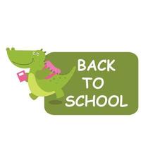 crocodile de dessin animé mignon de retour à l'école vecteur