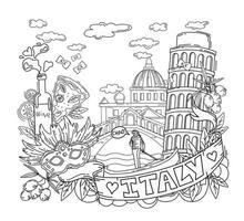 illustration vectorielle et livre de coloriage italie. attrait de la ville. les objets sont isolés. vecteur