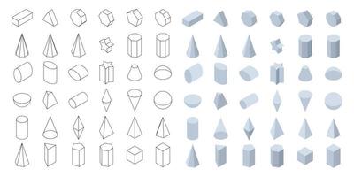 ensemble de formes géométriques de base 3d. formes isométriques pour l'école et les mathématiques. illustration vectorielle isolé sur fond blanc. vecteur
