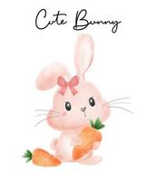 mignon lapin lapin fille câlin carotte dessin animé vecteur aquarelle
