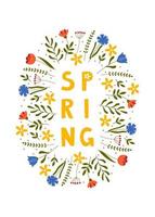 texte de lettrage de printemps dessiné à la main avec des fleurs. lettrage printemps pour carte de voeux, modèle d'invitation, affiche et bannière vecteur