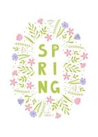 texte de lettrage de printemps dessiné à la main avec des fleurs. lettrage printemps pour carte de voeux, modèle d'invitation, affiche et bannière vecteur