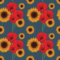 modèle sans couture de fleurs coquelicots et tournesols vecteur