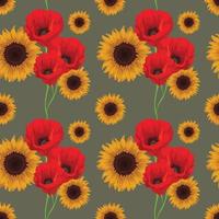 modèle sans couture de fleurs de coquelicots et de tournesols vecteur