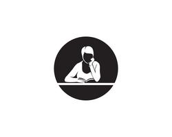 Logo de lecture de livre et symboles Silhouette Illustration noir. vecteur