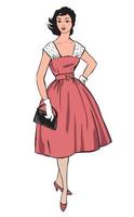 tissu élégant femme mode fille style années 1960 robe d'été vintage vecteur