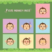 7 personnages mignons de visages de singe vecteur