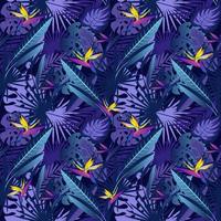 modèle sans couture avec des feuilles et des fleurs exotiques tropicales la nuit. nuit tropicale. vecteur