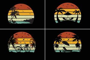 voyage mer plage rétro vintage coucher de soleil t shirt vector design