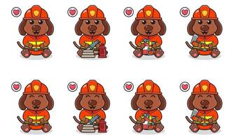 illustration vectorielle de dessin animé mignon chien assis avec costume de pompier vecteur