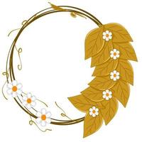 couronne de feuilles sèches et petite fleur vecteur