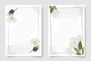 belle collection de modèles de cartes d'invitation de mariage ou d'anniversaire de cadre de couronne de camélia blanc minimal vecteur