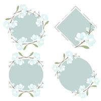 magnolia bleu blanc ou collection de cadres de couronnes de jasmin style plat