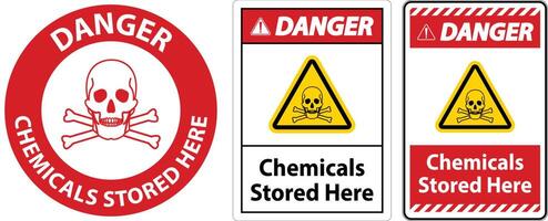 produits chimiques de danger stockés ici signe sur fond blanc vecteur