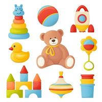 un ensemble de jouets colorés pour enfants. illustrations vectorielles avec style cartoon. vecteur