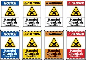 produits chimiques nocifs stockés ici signe sur fond blanc vecteur