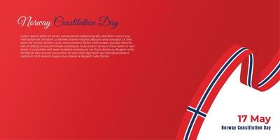 conception du jour de la constitution norvège avec drapeau ruban norvège volant et fond rouge. vecteur