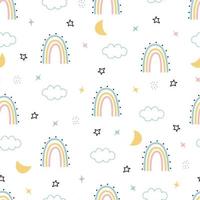 arc-en-ciel de modèle de bébé sans couture avec des nuages sur le fond blanc utilisé pour l'impression, la décoration, le papier peint, les modèles d'habillement d'enfants, les textiles vecteur