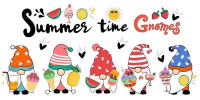 gnome et illustration vectorielle de crème glacée sucrée conçue dans un style doodle. dans le thème de l'été pour la décoration, les autocollants, les conceptions de chemises, l'art pour les enfants et autres. vecteur