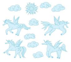 Compilation de chevaux avec des ailes de pégase et de licornes vecteur