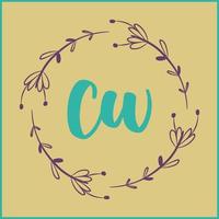 cw logo floral d'écriture manuscrite initiale vecteur