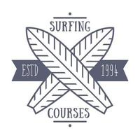 emblème des cours de surf sur blanc, illustration vectorielle vecteur