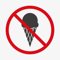 aucun symbole de vecteur de crème glacée, manger de la crème glacée interdit.