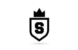 logo d'icône de lettre d'alphabet s noir et blanc avec bouclier et conception de couronne de roi. modèle créatif pour les entreprises et les entreprises vecteur