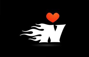 création de logo d'icône de lettre alphabet n. modèle créatif pour les entreprises avec des flammes de coeur d'amour vecteur