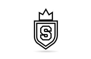 logo d'icône de lettre d'alphabet s noir et blanc avec bouclier et conception de ligne de couronne de roi. modèle créatif pour les entreprises et les entreprises vecteur