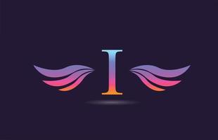 création colorée d'icône de logo de lettre d'alphabet i avec des ailes. modèle créatif pour entreprise et entreprise en jaune rose vecteur