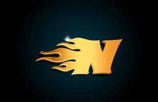 création de logo d'icône de lettre alphabet or n. modèle créatif pour les entreprises avec des flammes dorées vecteur