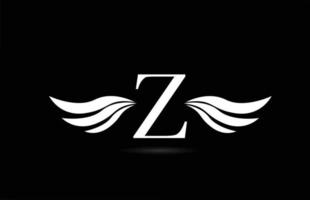 icône de logo de lettre z alphabet noir et blanc avec la conception d'ailes. modèle créatif pour entreprise et entreprise vecteur