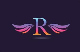 conception colorée d'icône de logo de lettre d'alphabet de r avec des ailes. modèle créatif pour entreprise et entreprise en jaune rose vecteur