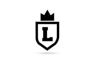 logo noir et blanc d'icône de lettre d'alphabet de l avec la conception de bouclier et de couronne de roi. modèle créatif pour les entreprises et les entreprises vecteur