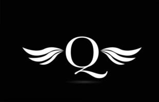 icône de logo de lettre q alphabet noir et blanc avec la conception d'ailes. modèle créatif pour entreprise et entreprise vecteur