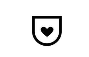 u aime le logo d'icône de lettre d'alphabet de coeur avec la couleur et la ligne noires et blanches. design créatif pour entreprise ou entreprise vecteur