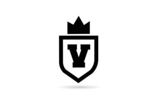 logo noir et blanc d'icône de lettre d'alphabet de v avec la conception de bouclier et de couronne de roi. modèle créatif pour les entreprises et les entreprises vecteur