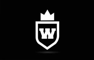 w icône de logo de lettre d'alphabet avec la conception de couronne de roi. modèle créatif pour entreprise et entreprise dans des couleurs blanches et noires vecteur