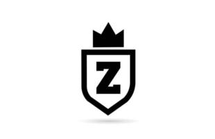 logo d'icône de lettre d'alphabet z noir et blanc avec conception de bouclier et de couronne de roi. modèle créatif pour les entreprises et les entreprises vecteur