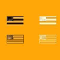 drapeau américain défini icône noir et blanc. vecteur