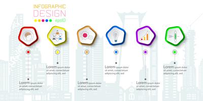 Six étiquettes commerciales avec des infographies de l&#39;icône sur la ville de la silhouette. vecteur