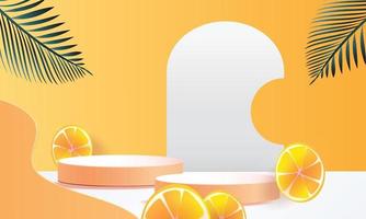 maquette de saison d'été podium orange produit minimal illustration vectorielle.tropical moderne vecteur
